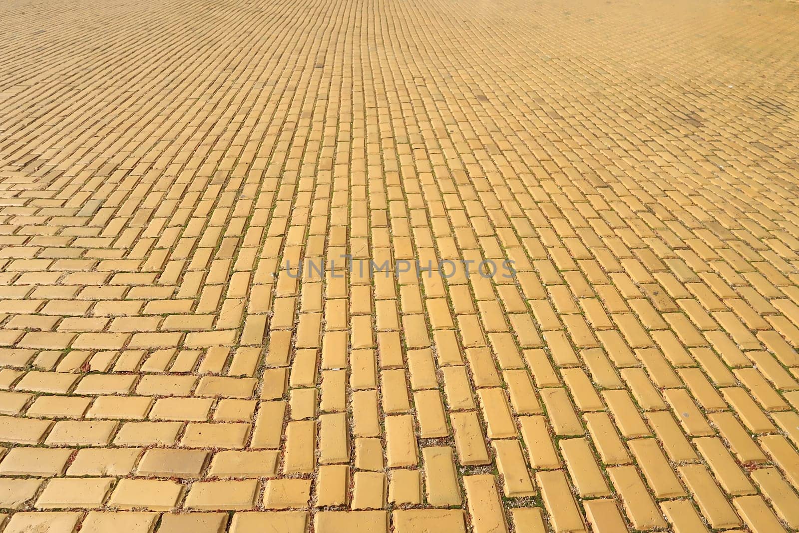 Famous yellow brick road, cobblestones of Sofia, Bulgaria 2021