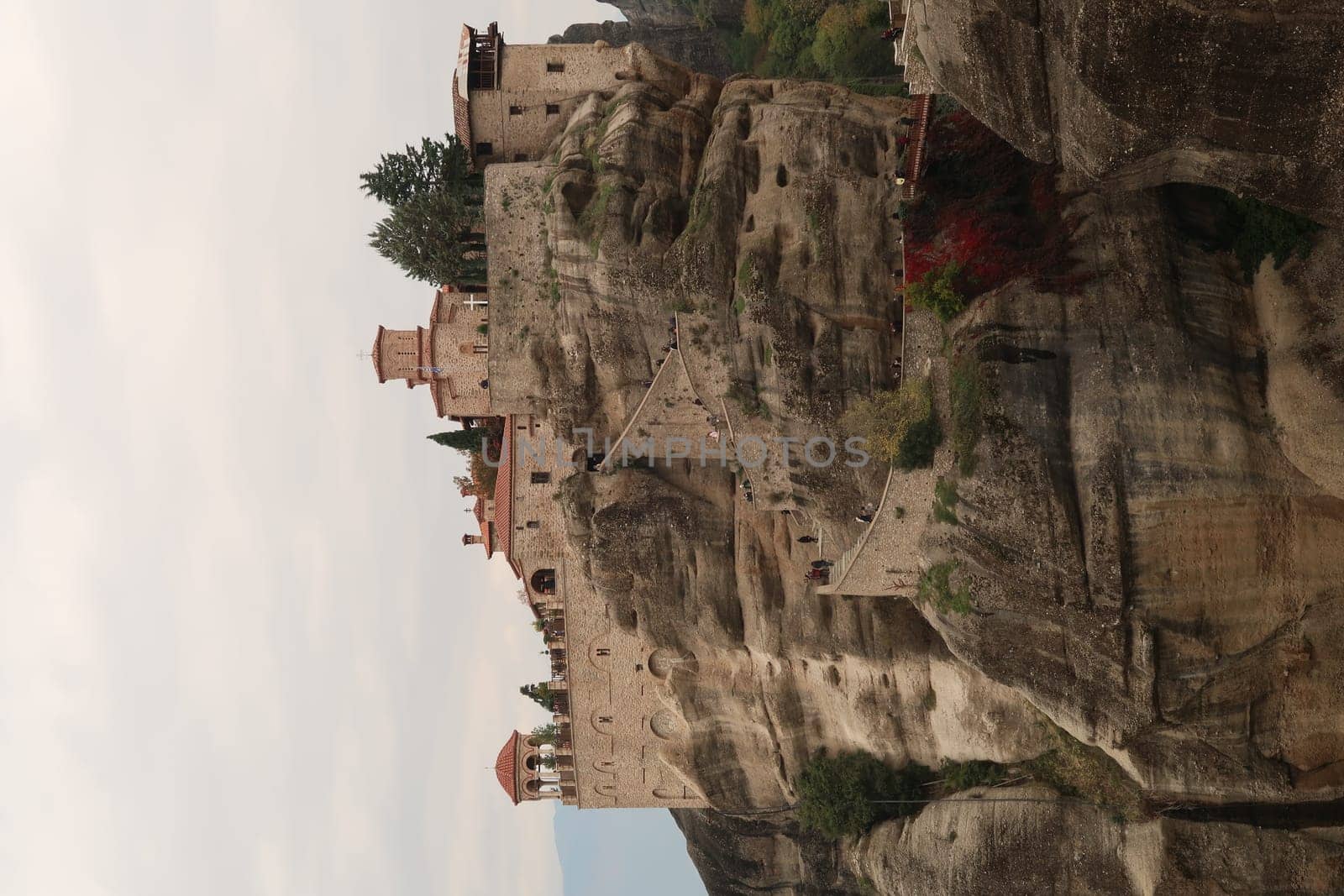 Fantastic vertical shot of the Monastery of Varlaam, Meteora, Greece 2021