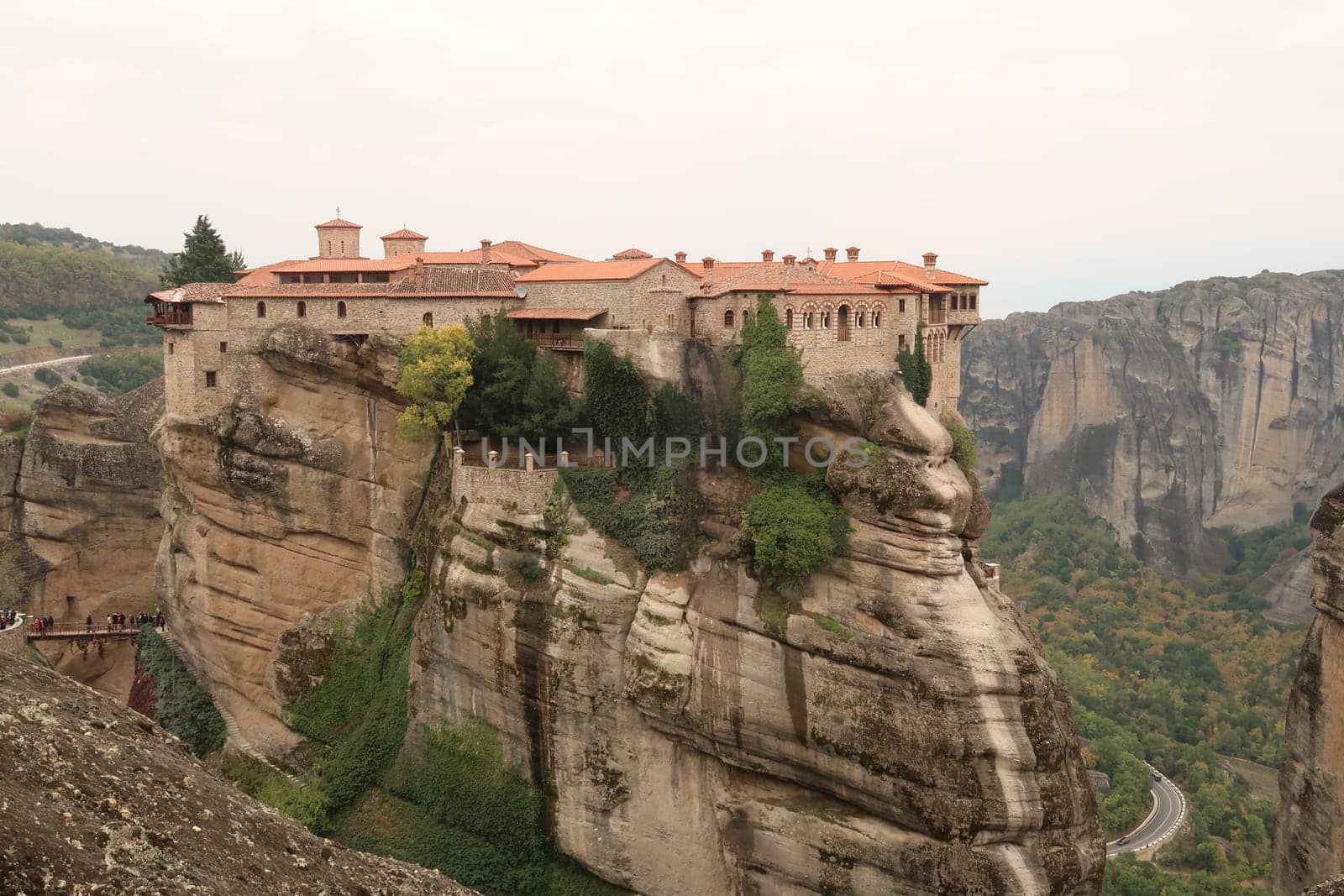 The Monastery of Varlaam, built high up on a rock column, Meteora, Greece 2021