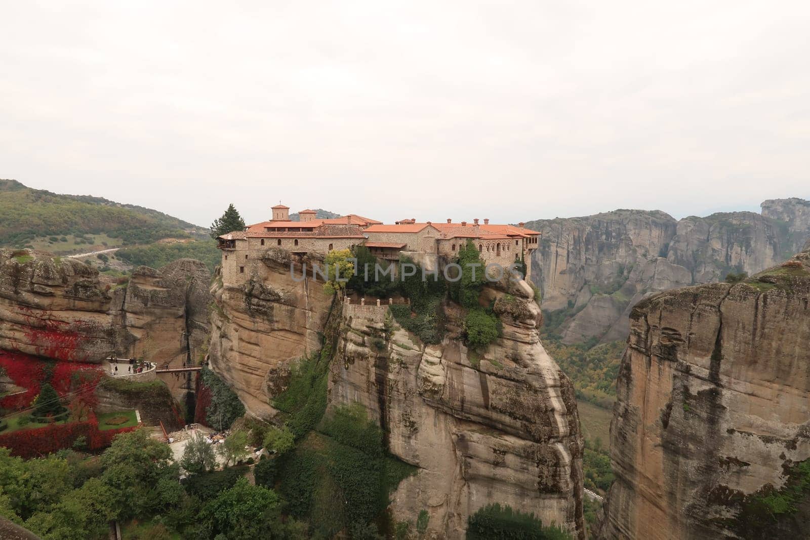 The Monastery of Varlaam, surrounded by high rock formations, Meteora, Greece 2021
