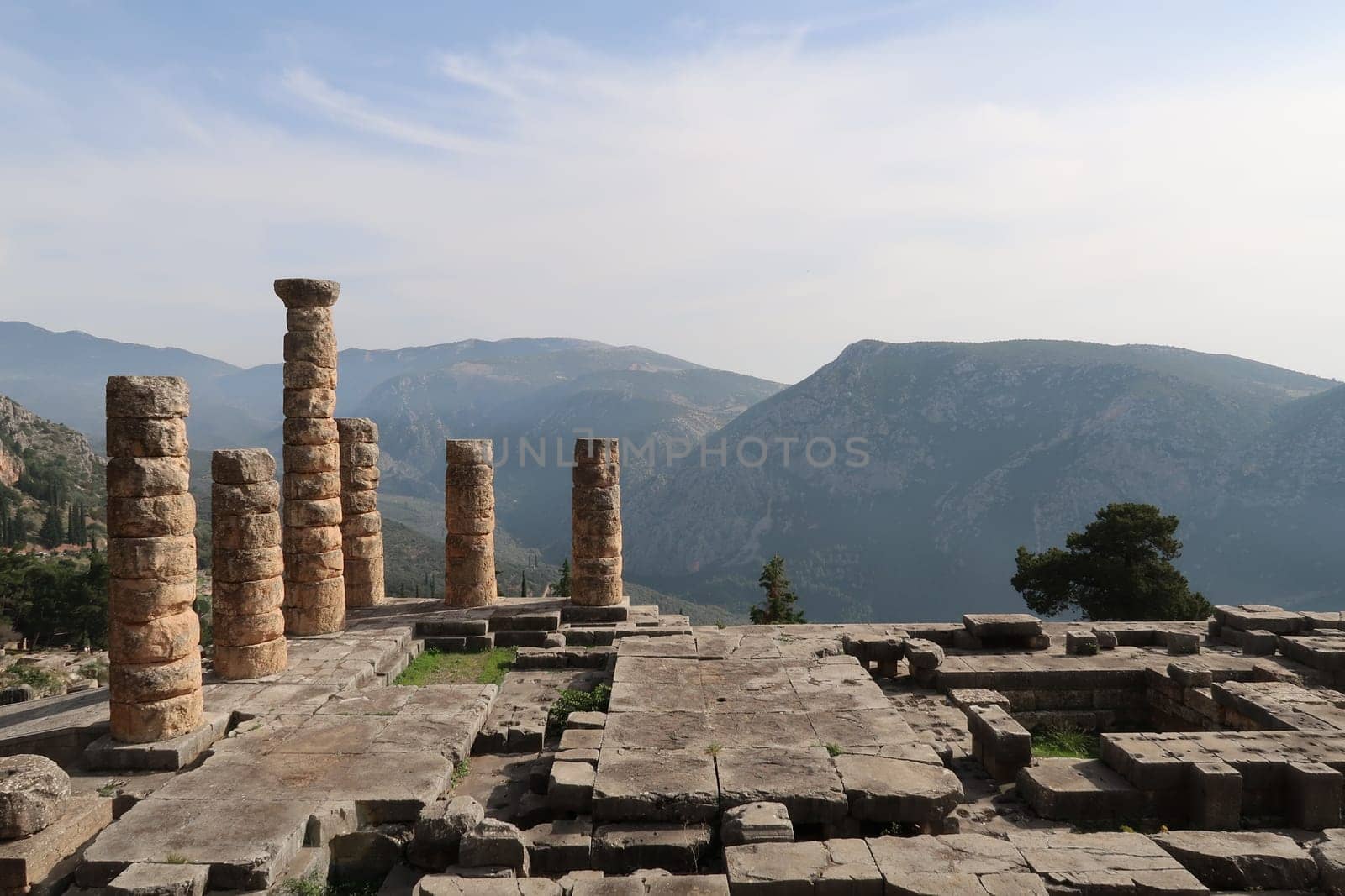 View onto the famous Oracle of Delphi in Greece, 2021