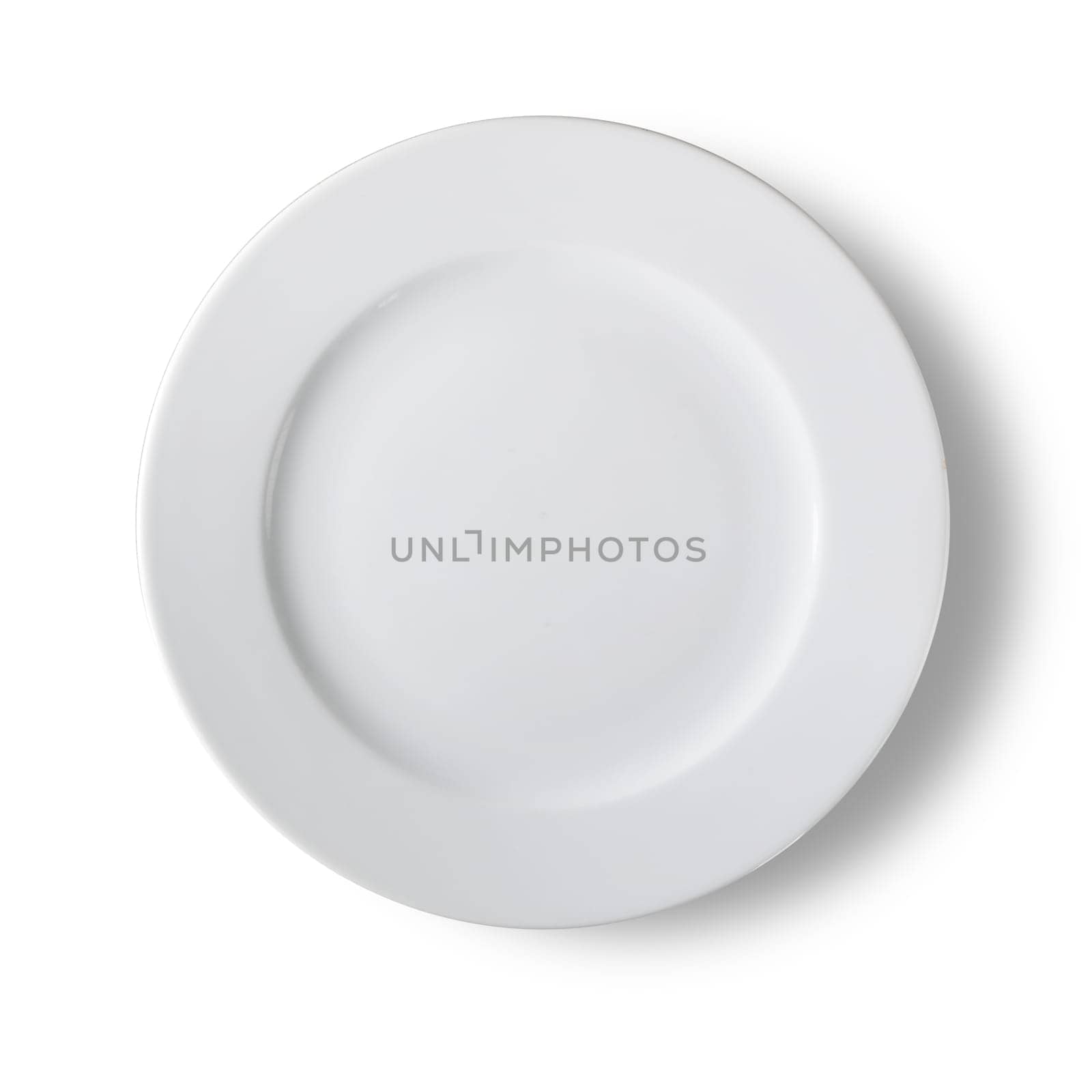 A white dinner plate on white with clipping path to remove shadow