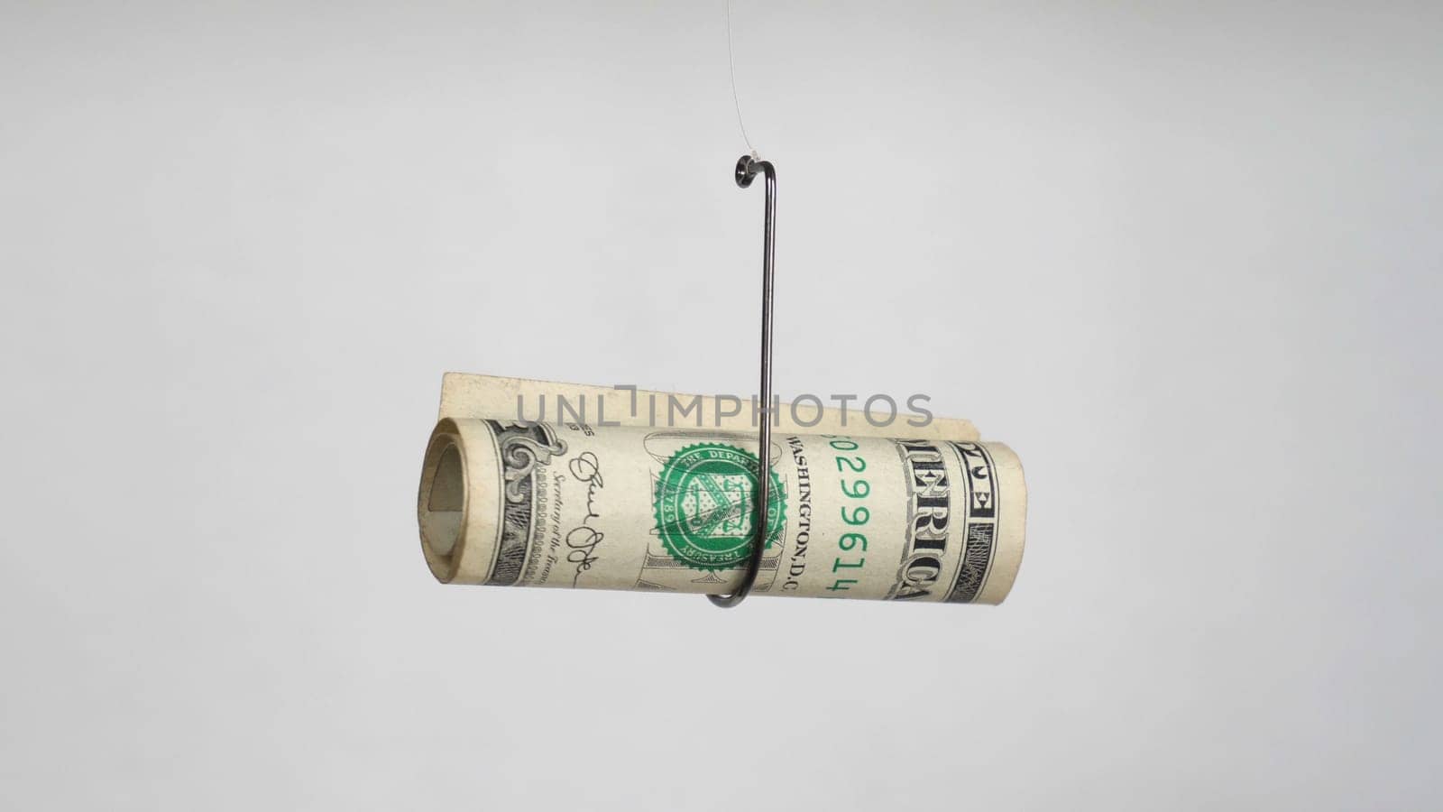 Dollar On A Fishing Hook Isolated On White Background
