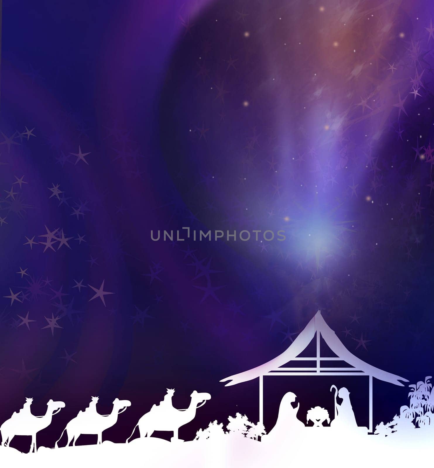 Biblical scene - birth of Jesus in Bethlehem.