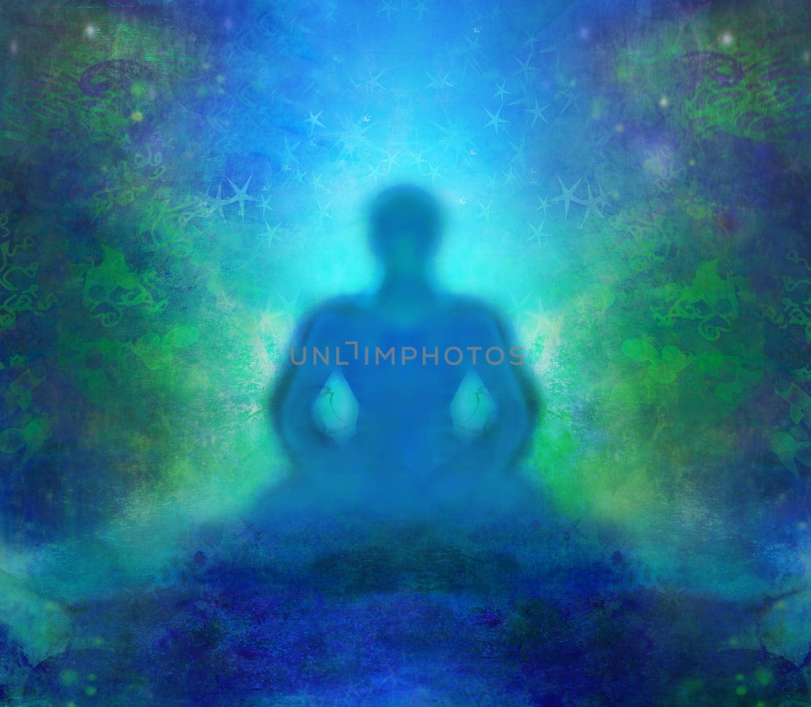 Man silhouette meditate, yoga