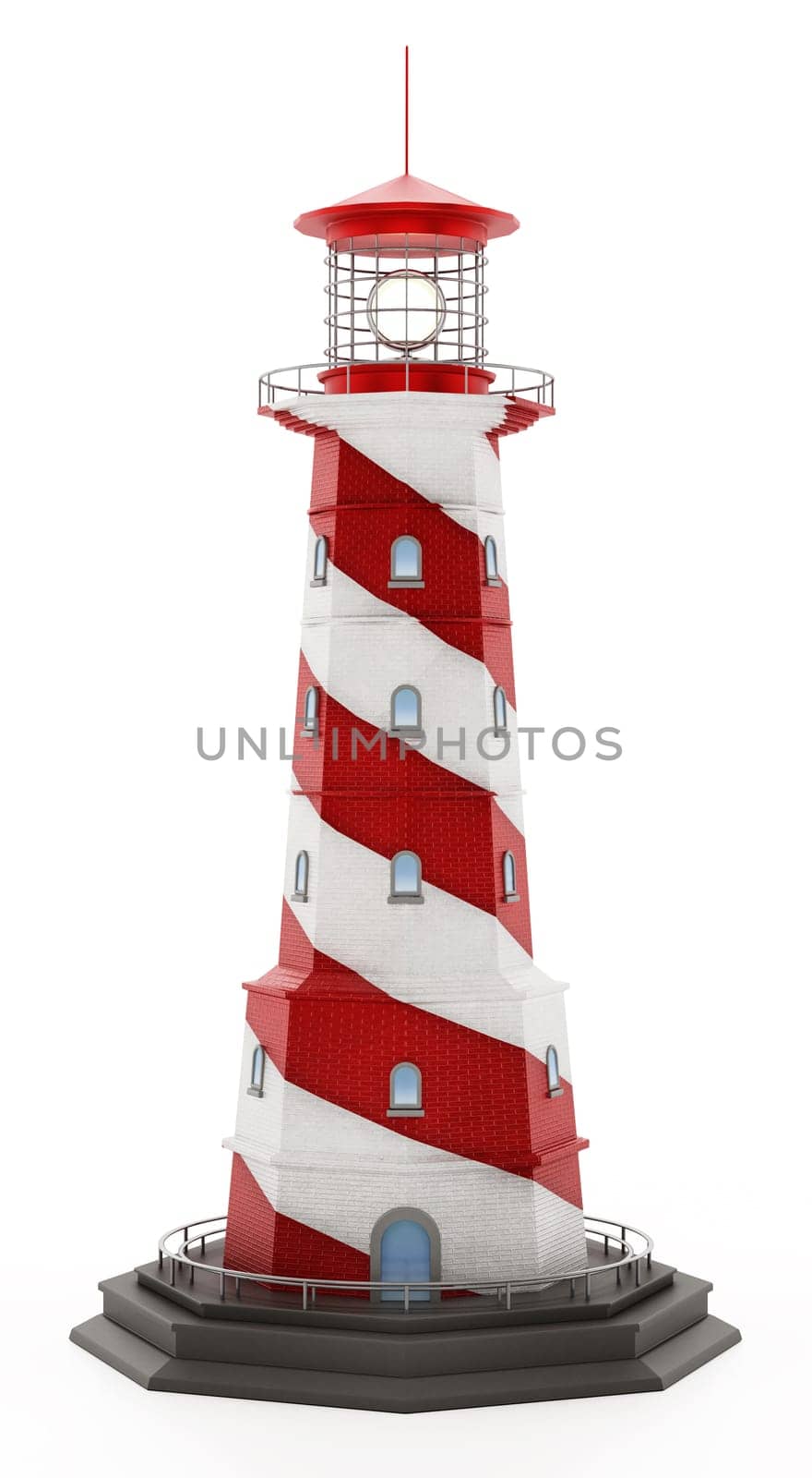 Generic lighthouse isolated on white background. 3D illustration.