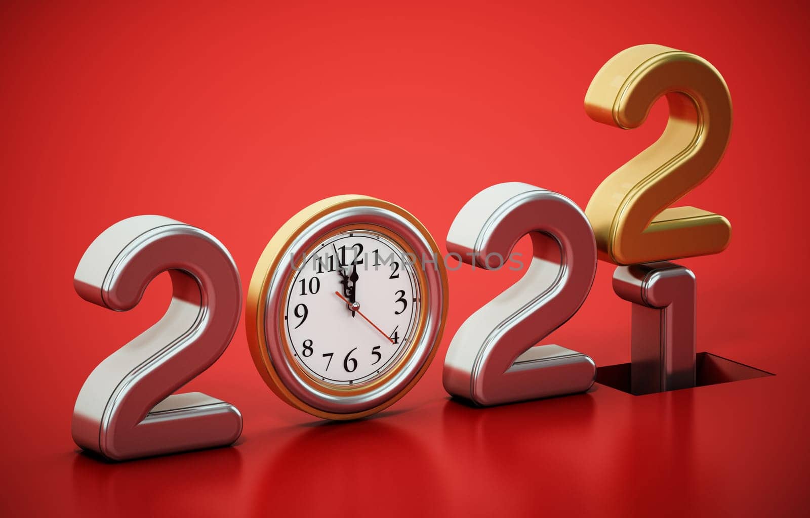 Year 2021 changes to 2022. New year 2022 concept. 3D illustration.