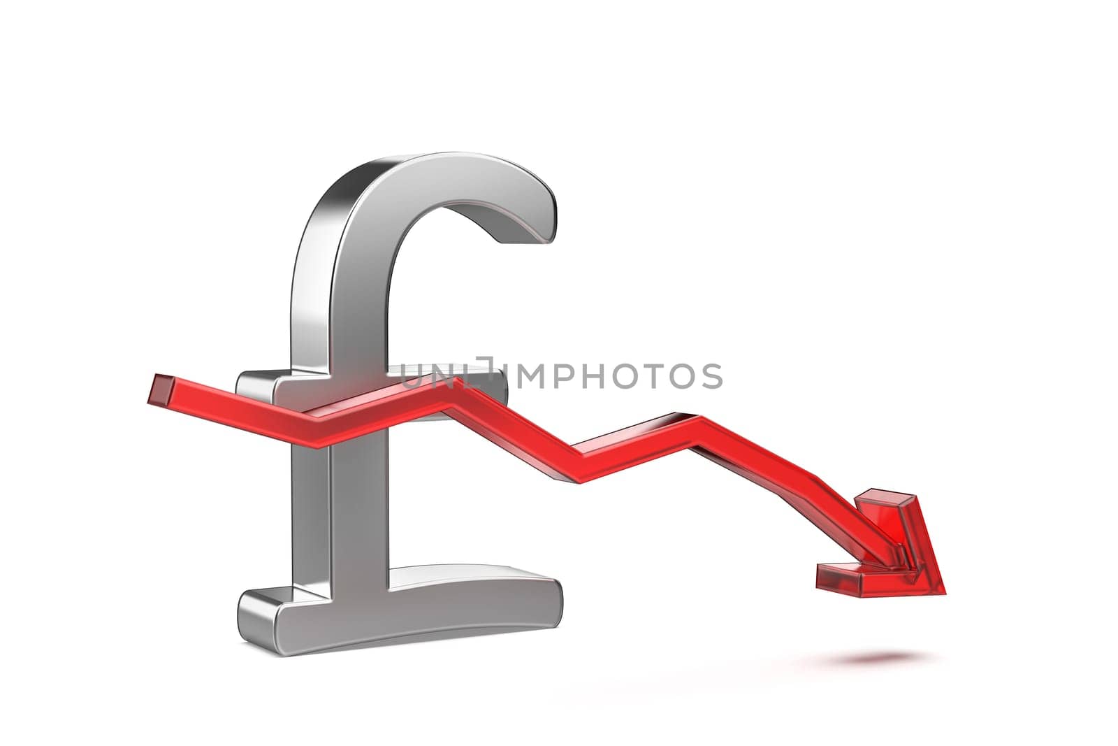 Decreasing the value of British pound currency, concept image