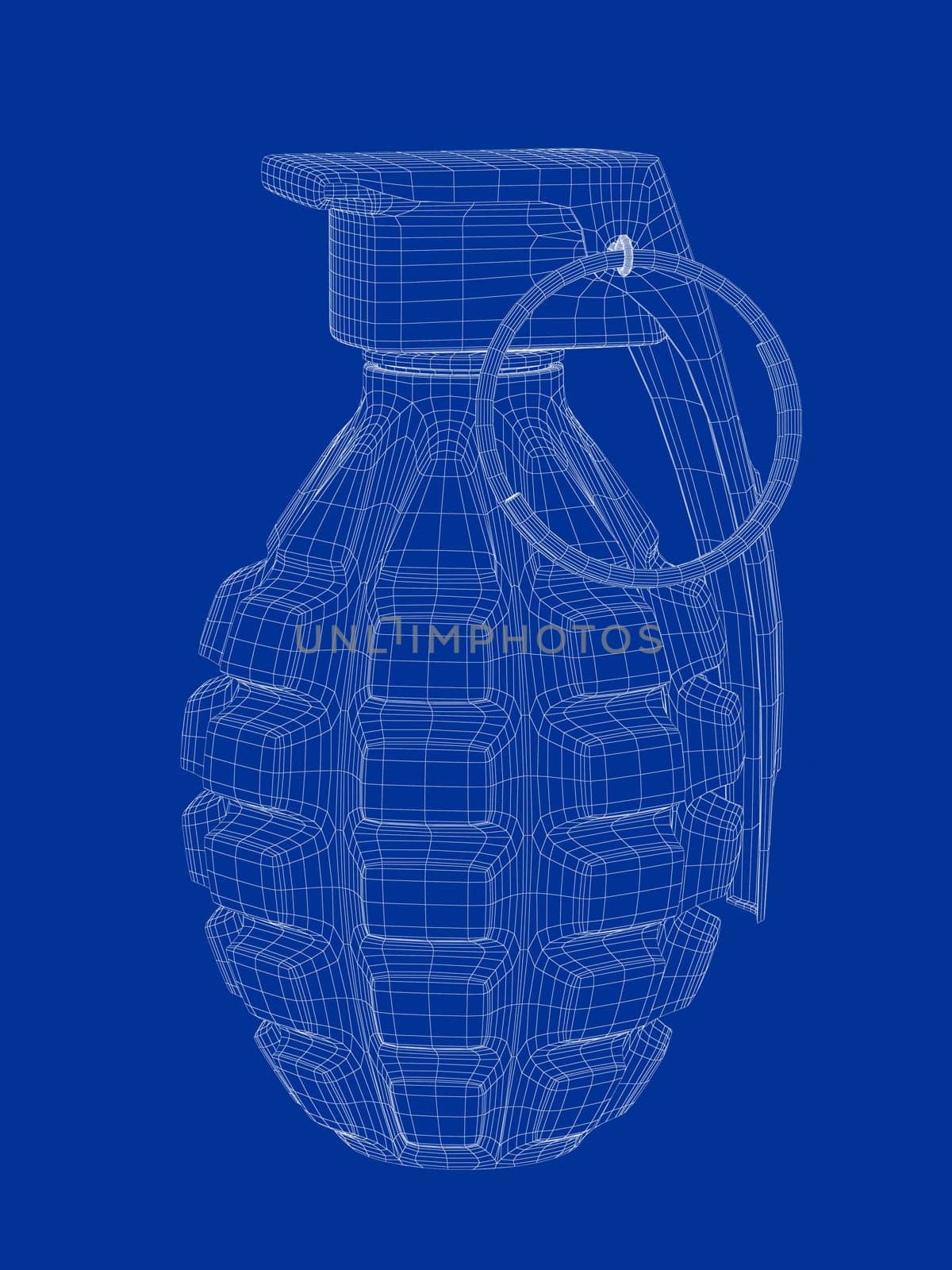 3D wire-frame model of fragmentation hand grenade