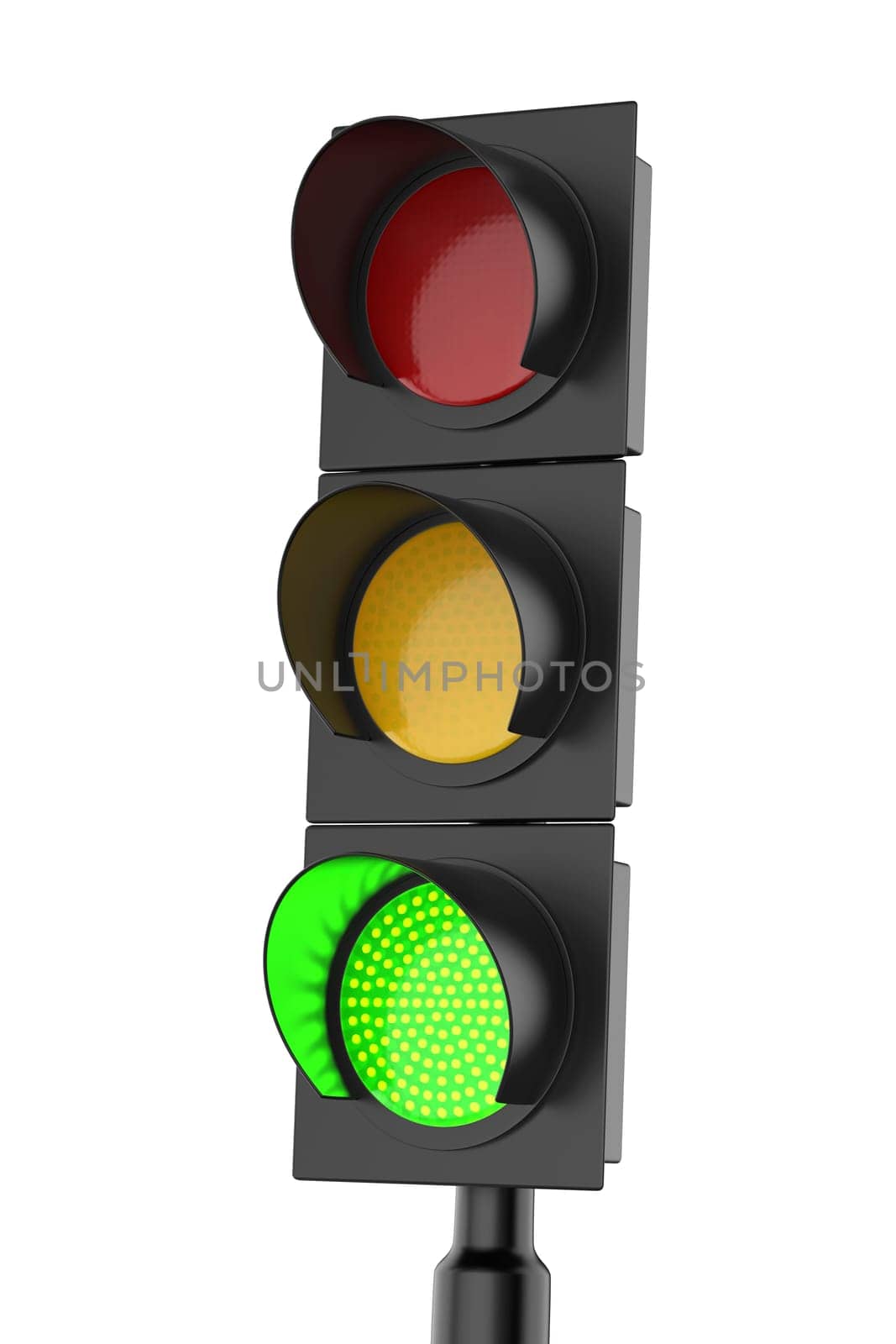 Green traffic light on white background