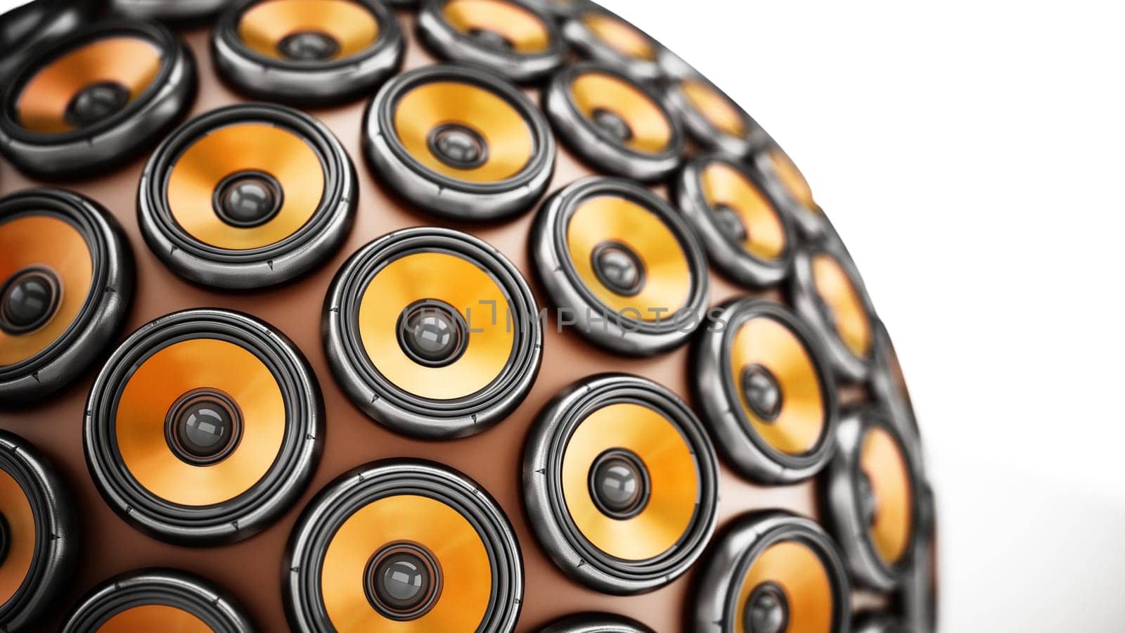 Stack of loudspeakers for arranged to form a globe. 3D illustration.