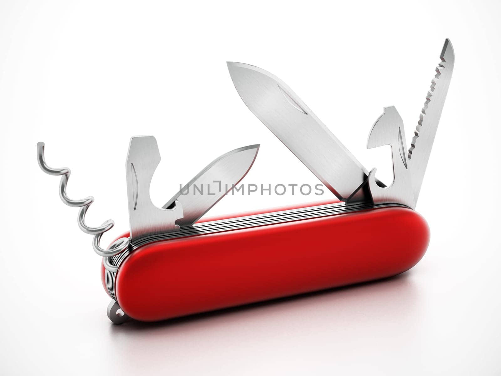 Generic Swiss knife isolated on white background. 3D illustration.
