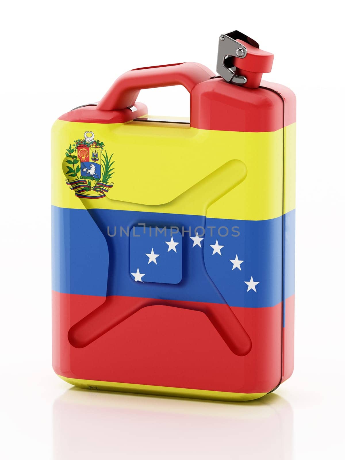 Gas can with flag of Venezuela isolated on white background. 3D illustration.