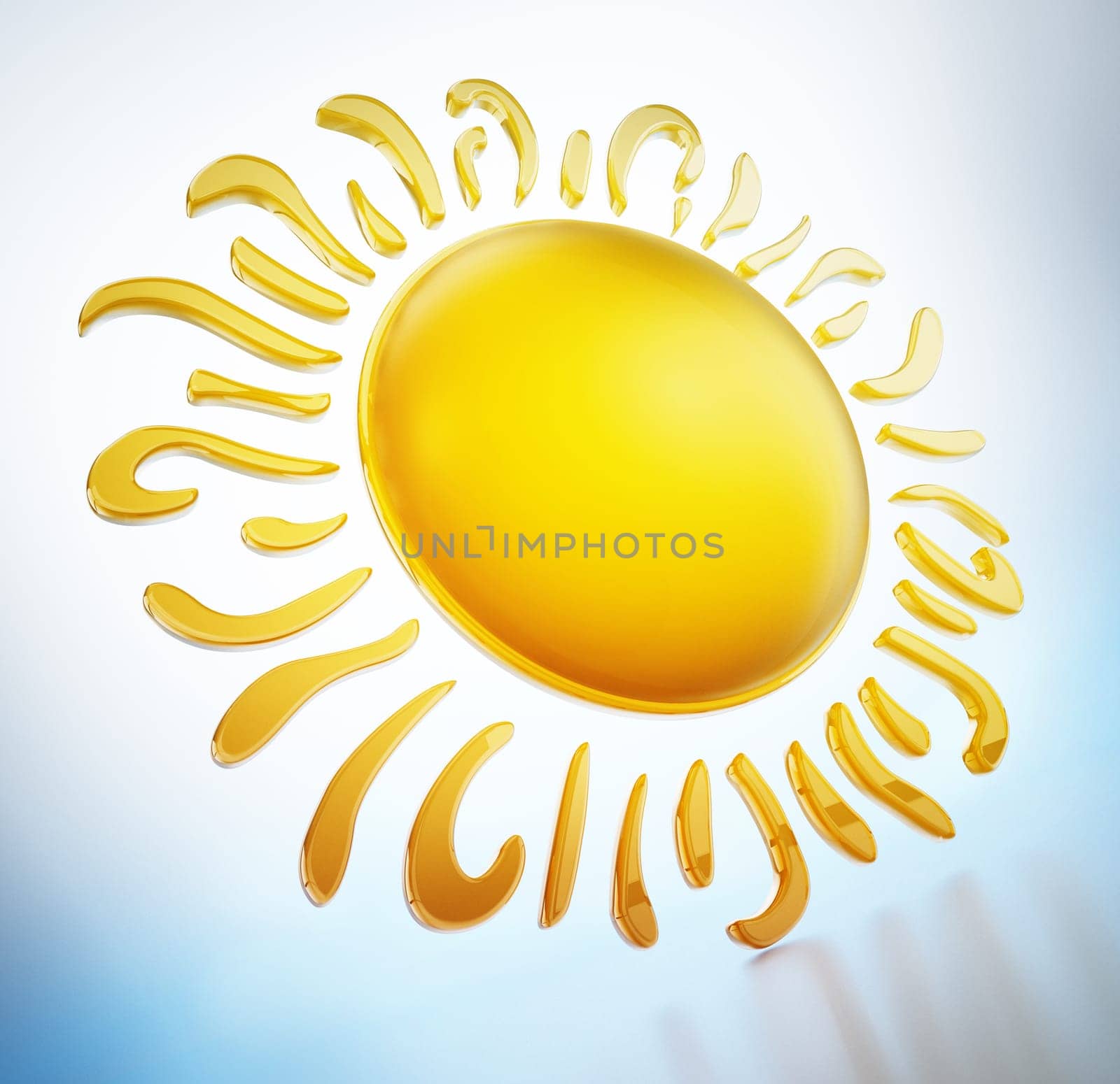 Stylized illustration of sun. 3D illustration.