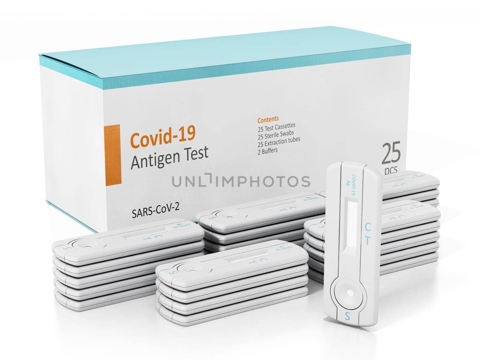Covid-19 antigen test kit isolated on white background. 3D illustration.