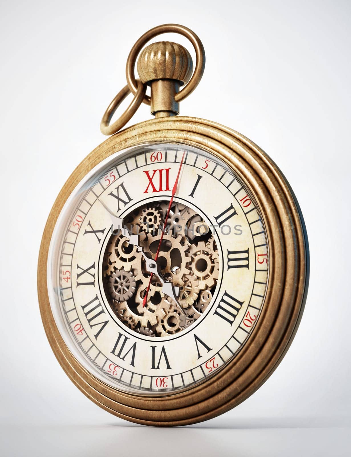 Antique pocket watch isolated on white background. 3D illustration.