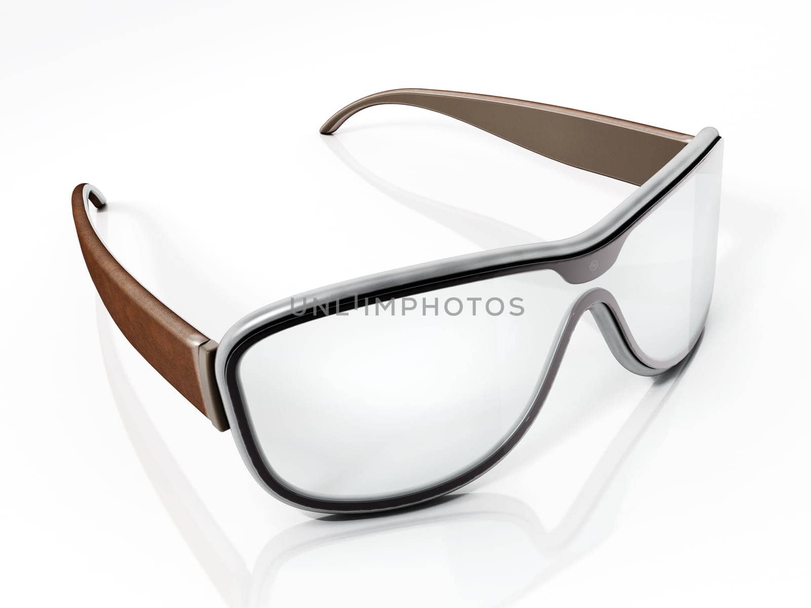 Virtual reality of augmented reality glasses isolated on white background. 3D illustration.