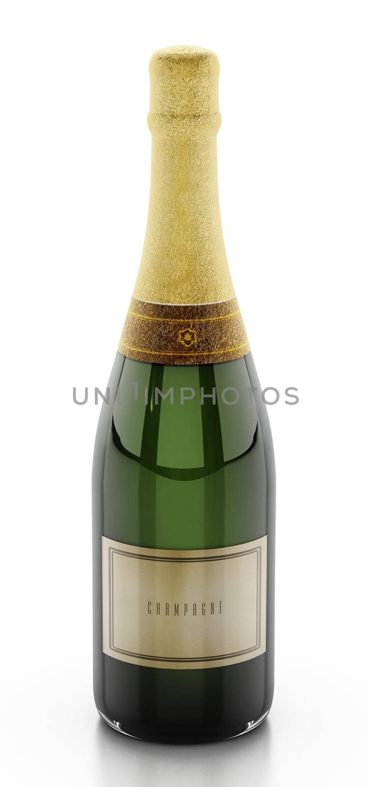 Champagne bottle isolated on white background. 3D illustration.