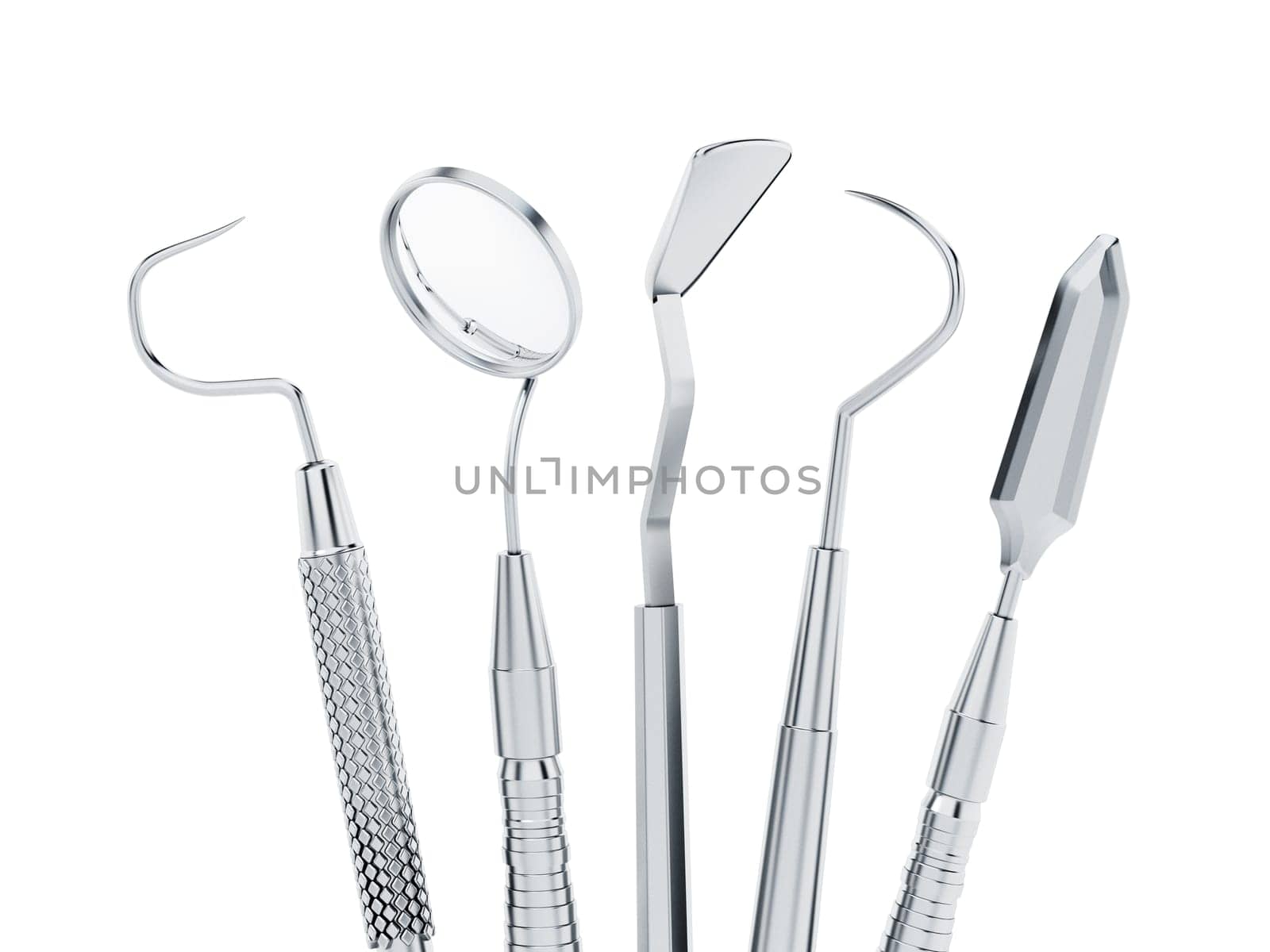 Set of dentist tools isolated on white background. 3D illustration.