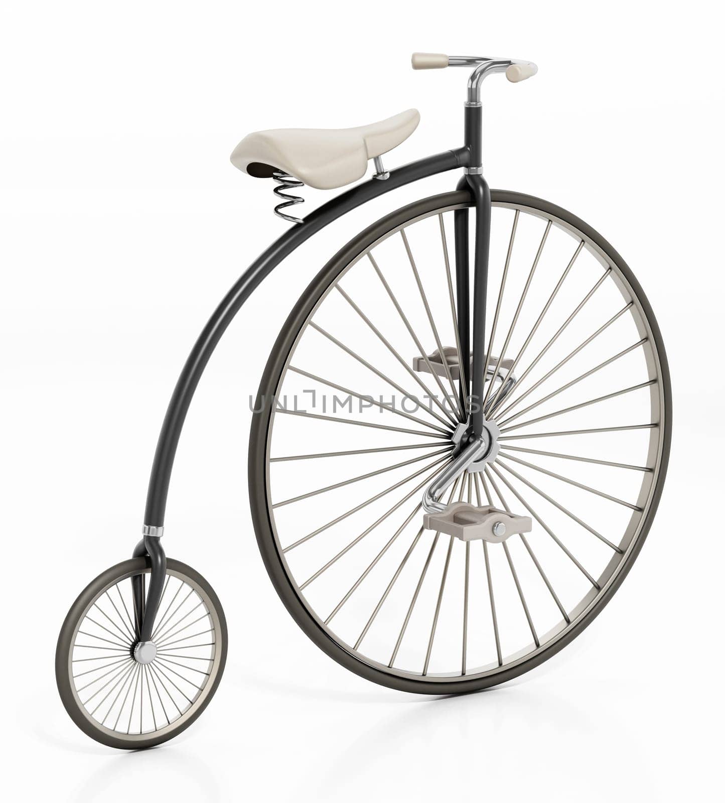 Retro bicycle or penny farthing isolated on white background. 3D illustration.