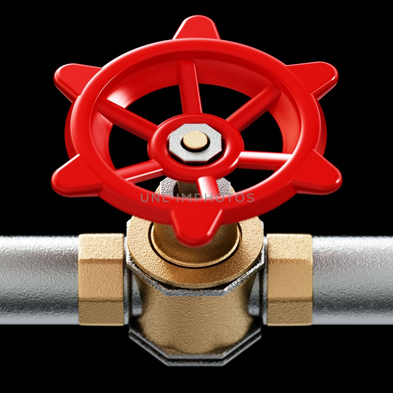 Water valve isolated on black background. 3D illustration.