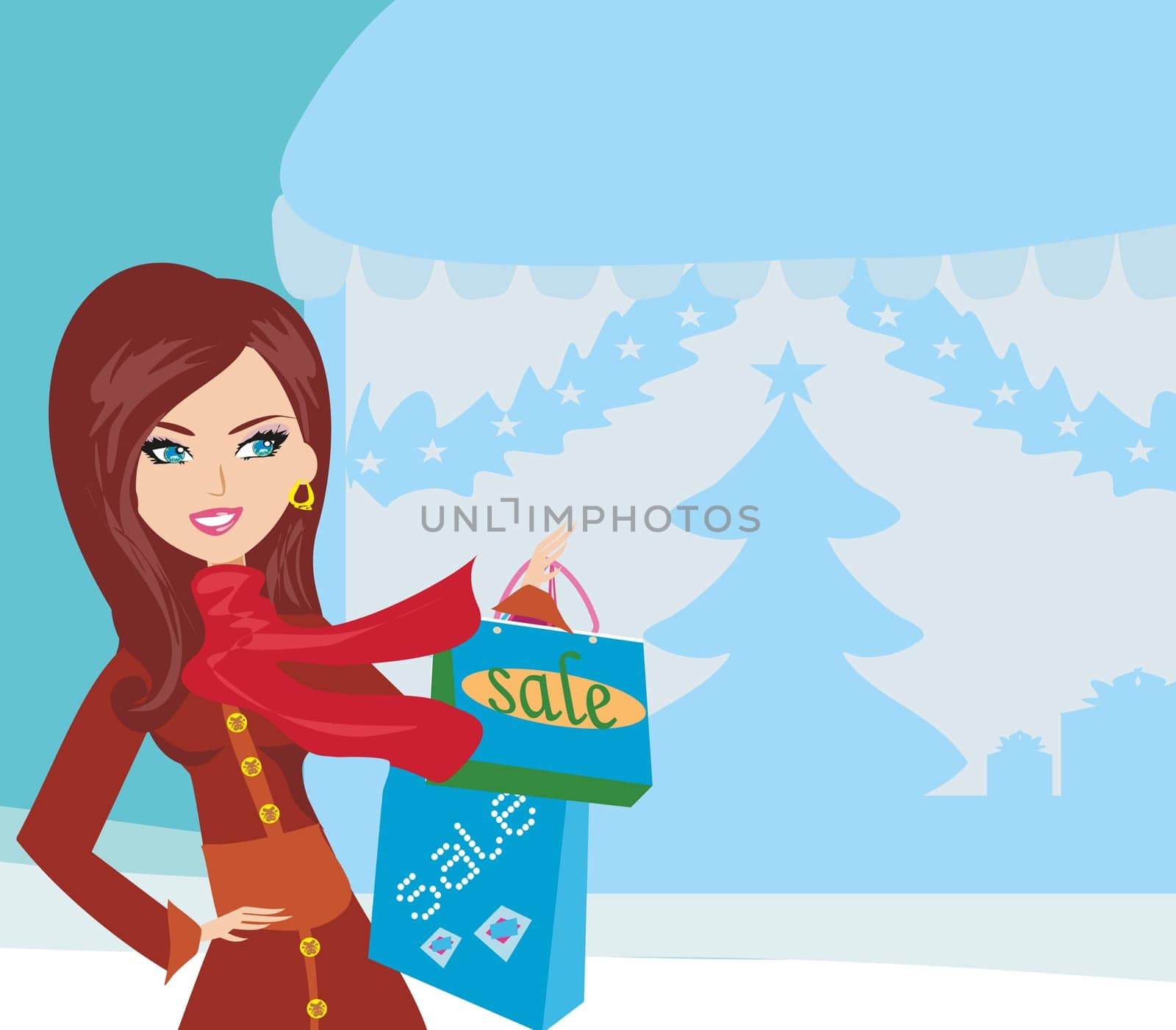 beautiful woman doing the shopping in winter