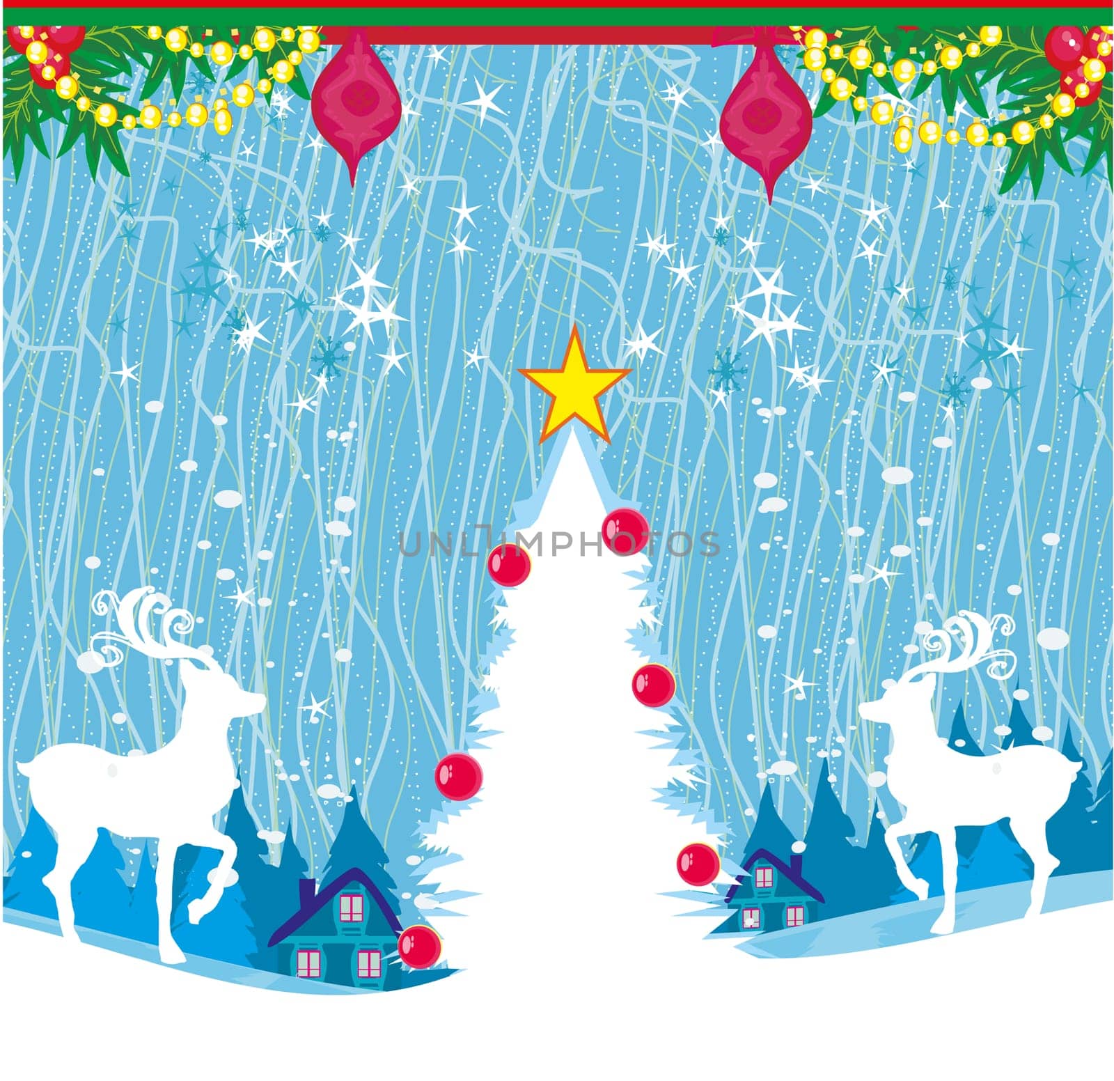 Abstract Christmas card with reindeer