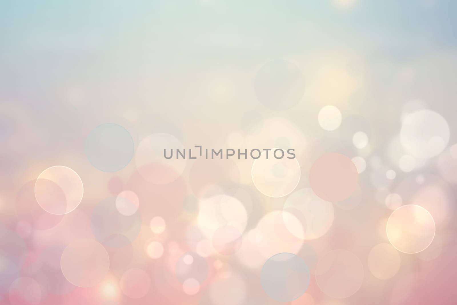 Abstract blurred fresh vivid spring summer light delicate pastel blue pink white yellow bokeh background texture with bright circular soft color lights. Beautiful backdrop illustration.