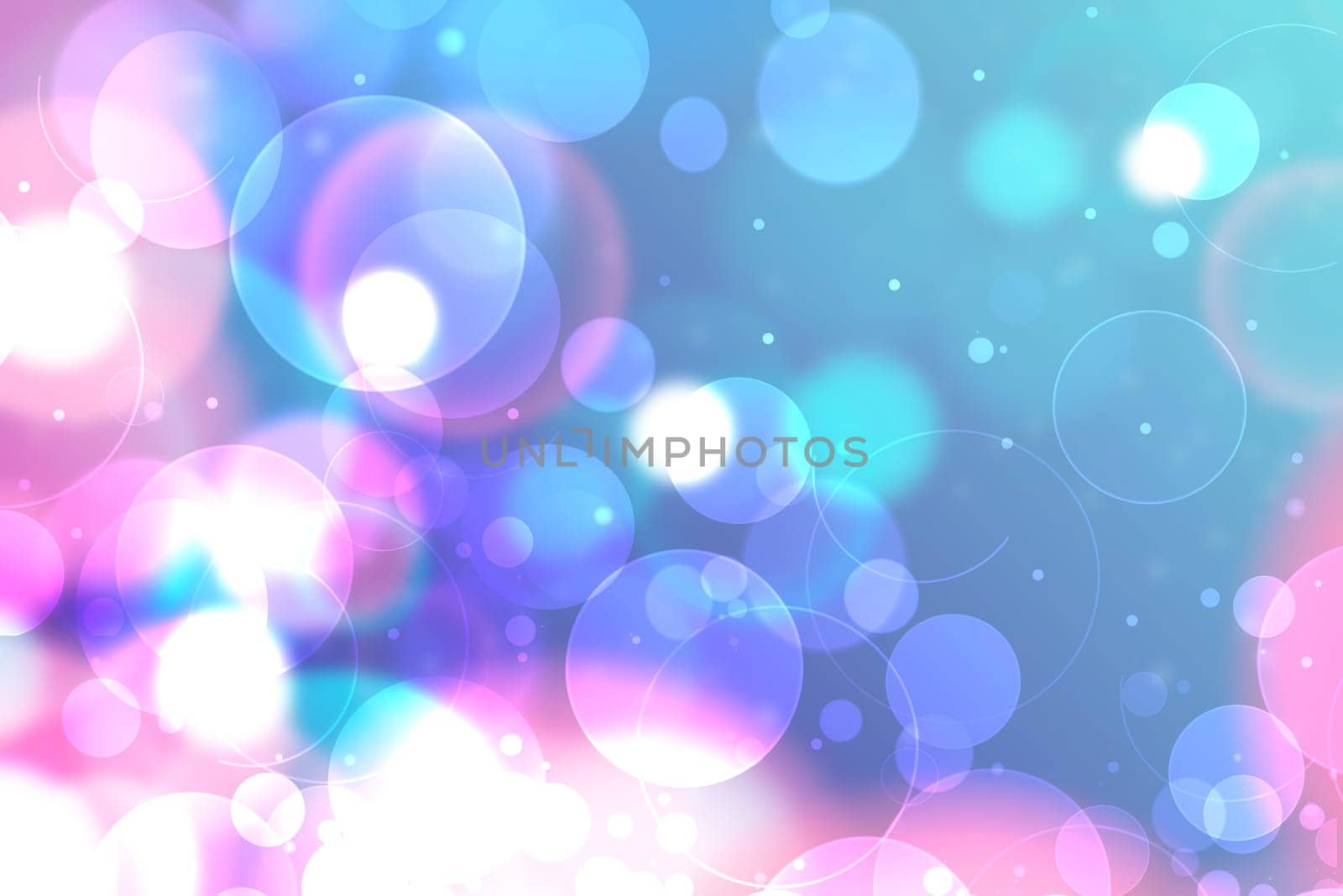 Abstract blurred fresh vivid spring summer light delicate pastel blue pink white bokeh background texture with bright circular soft color lights. Beautiful backdrop illustration.