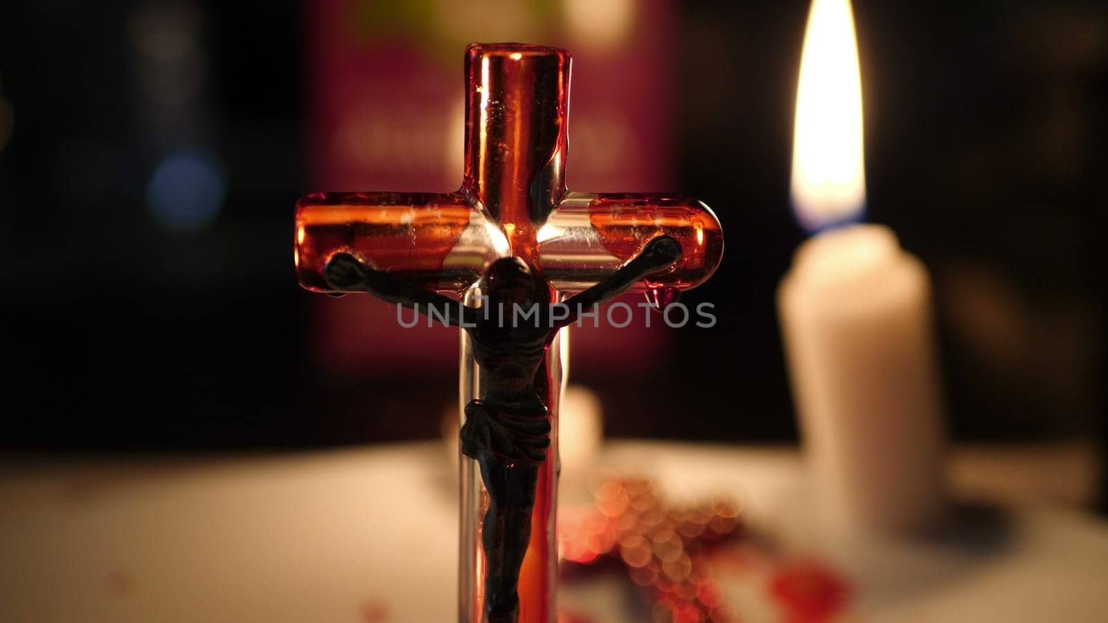 Close up of cross of jesus and blood