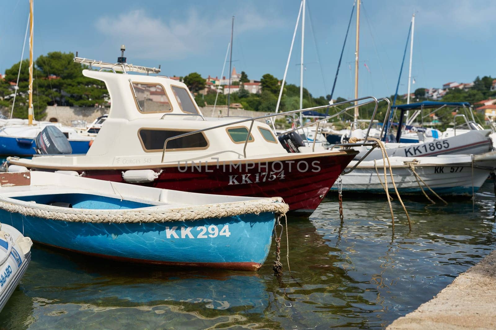 Boats in the port of the town of Krk on the Adriatic Sea in Croatia
