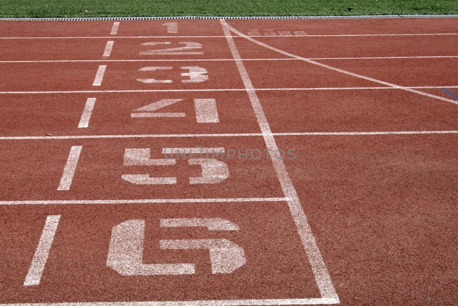 Running track at the school stadium. Start line. Close-up. Healthy lifestyle.