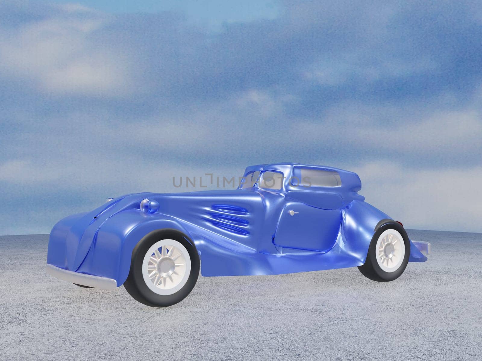 Elegant classic car under blue sky, 3d rendering
