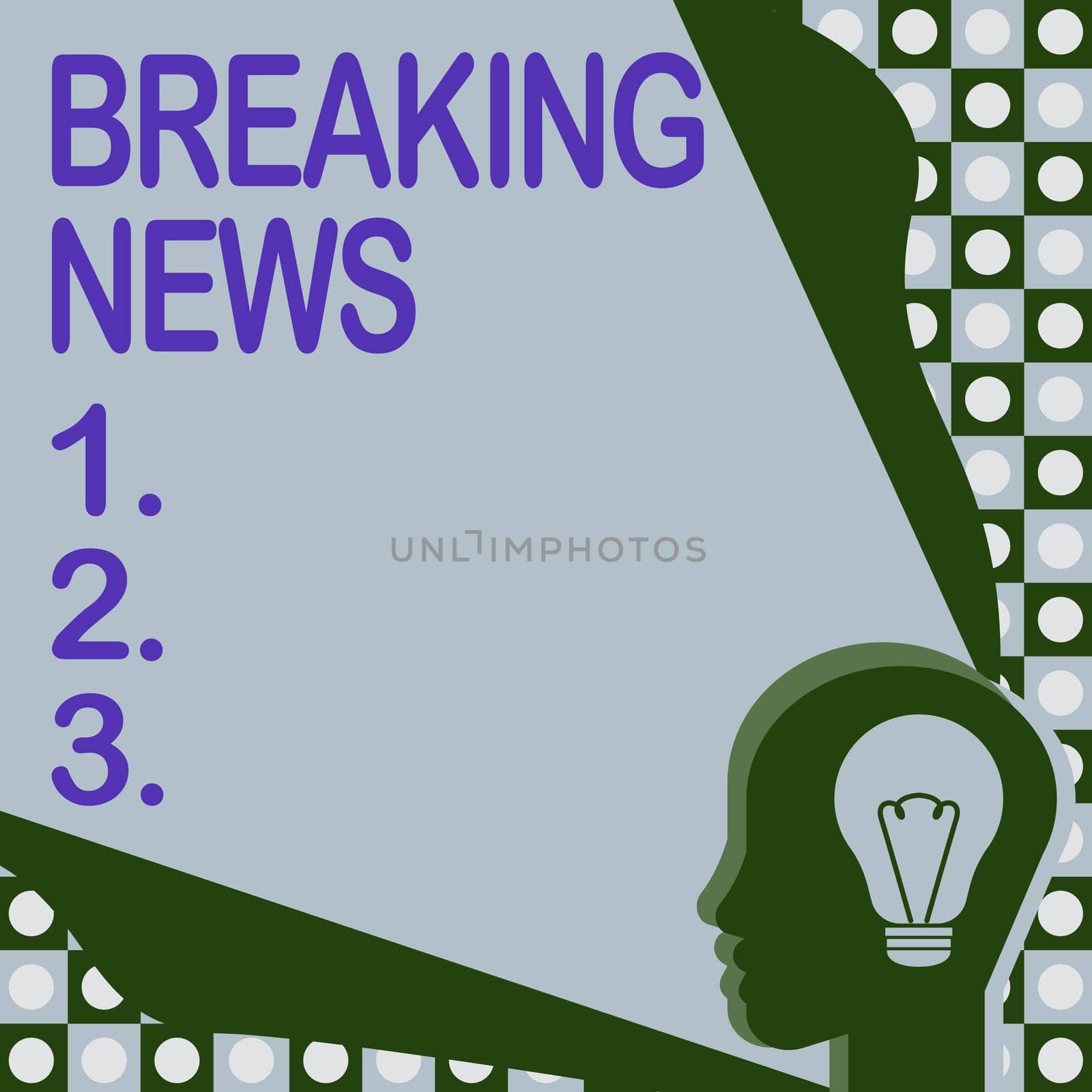 Conceptual caption Breaking News, Business showcase Special Report Announcement Happening Current Issue Flashnews Head With Illuminated Light Bulb With Showing Technology Ideas.