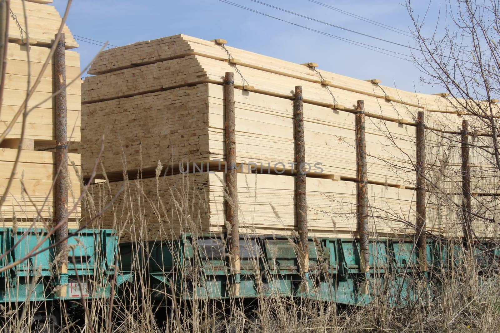 Transportation of chopped wood, boards by rail. Ecology. The fuel crisis.