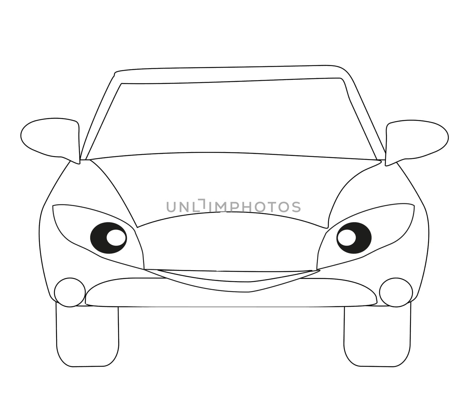Car cartoon character, Isolated coloring book