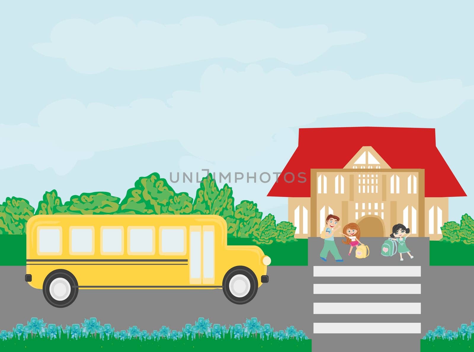 Happy kids go to school