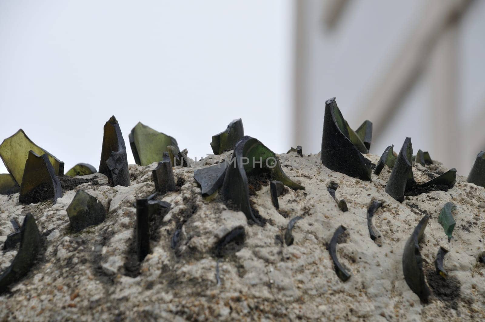 wall bristling with shard of glass
