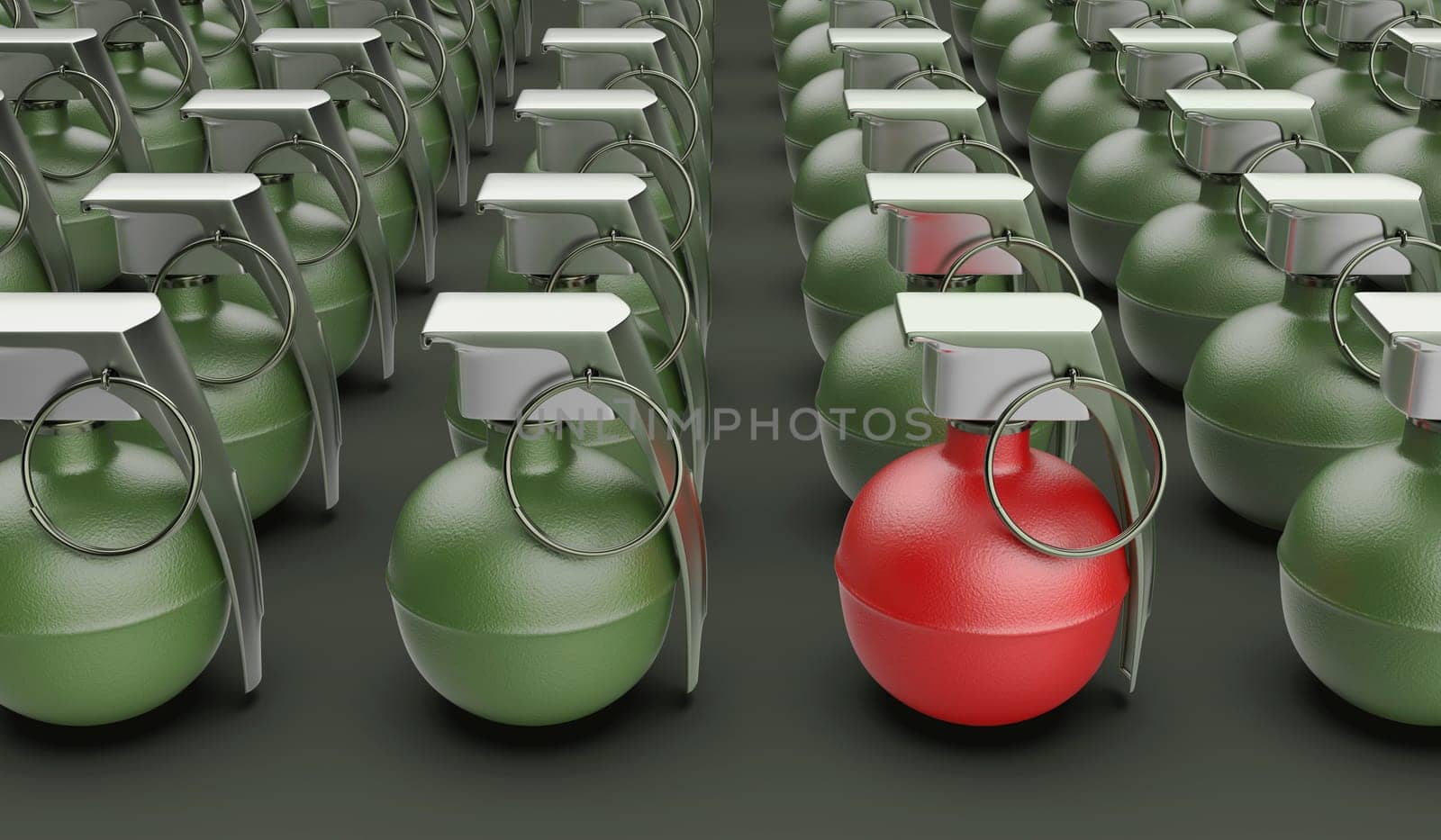 Unique red grenade among green ones