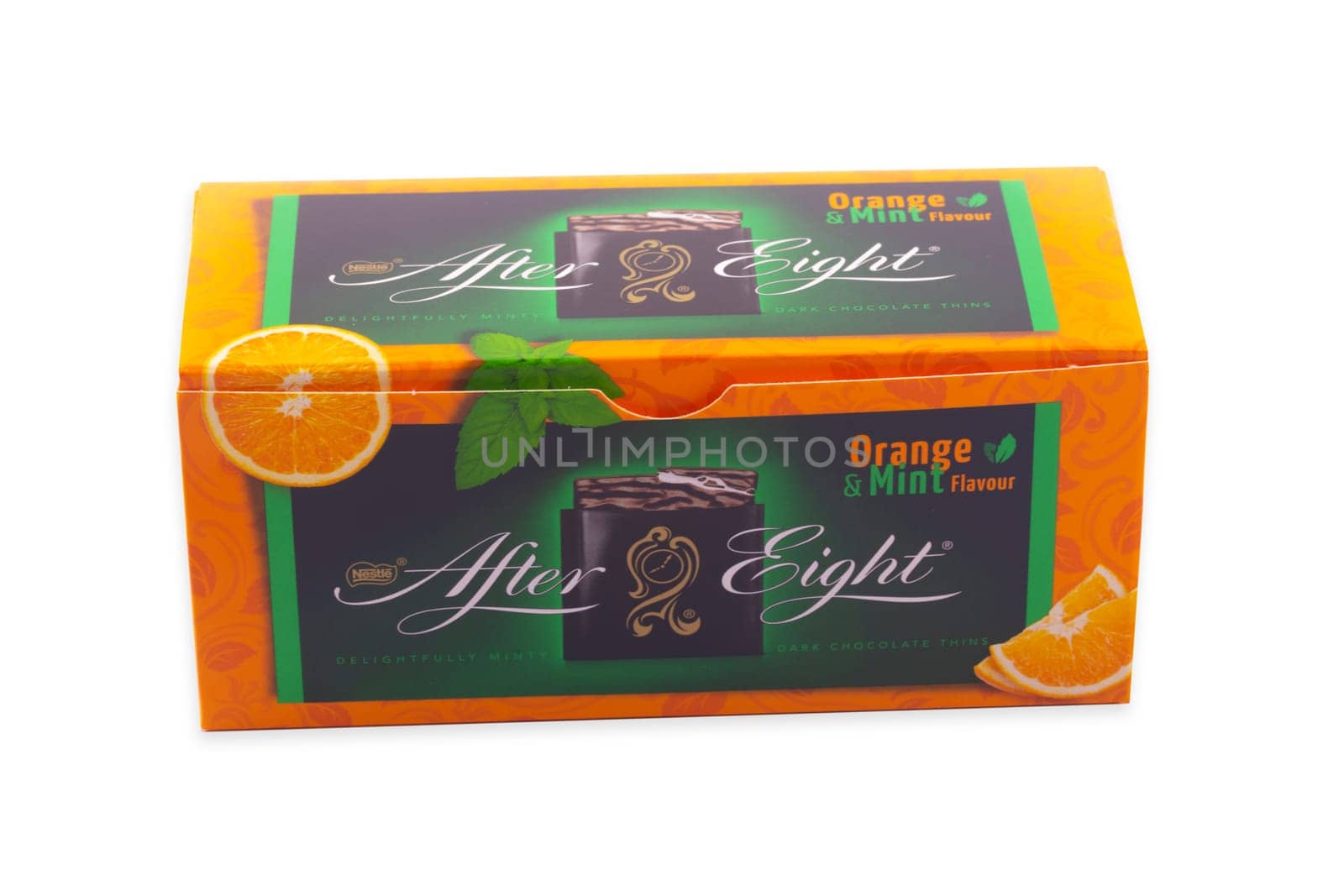 HUETTENBER, GERMANY - 2022-02-03: After Eight Mint Chocolate Thins are a confectionery product that are intended to be used as after dinner mints.