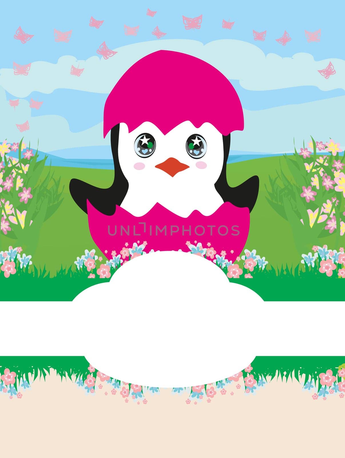 Baby shower card design with penguin
