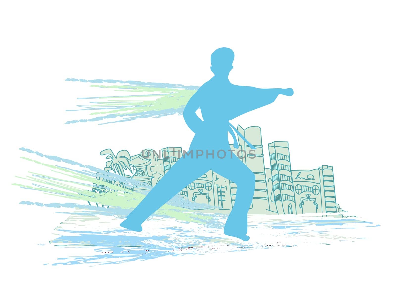 creative abstract illustration of karate fighter