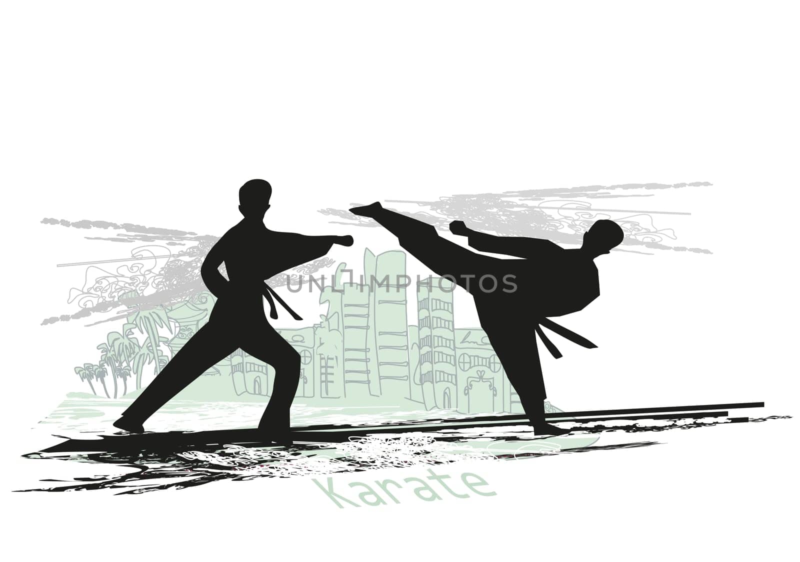 creative abstract illustration of karate fighters
