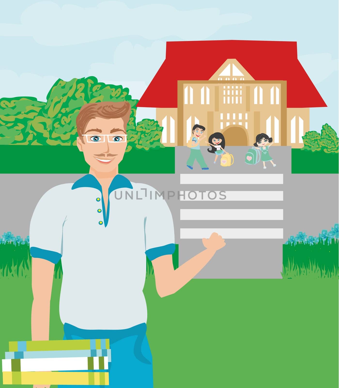 Happy kids go to school