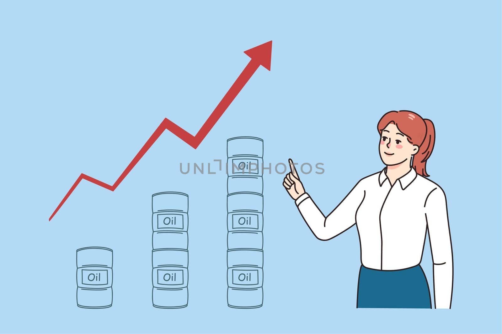 Businesswoman show oil and gas prices rise
