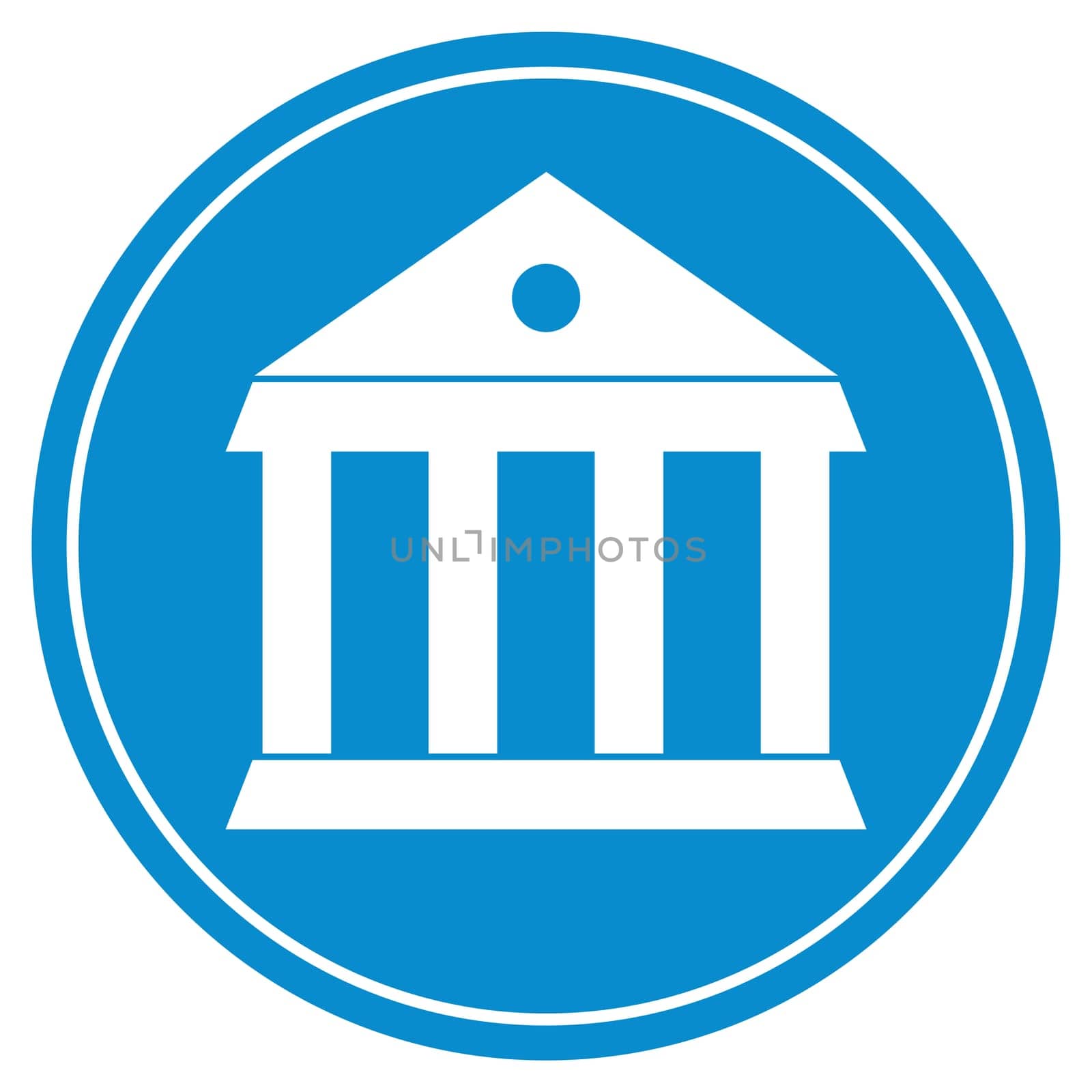 Round blue Button with white Building icon - Museum, Court or University