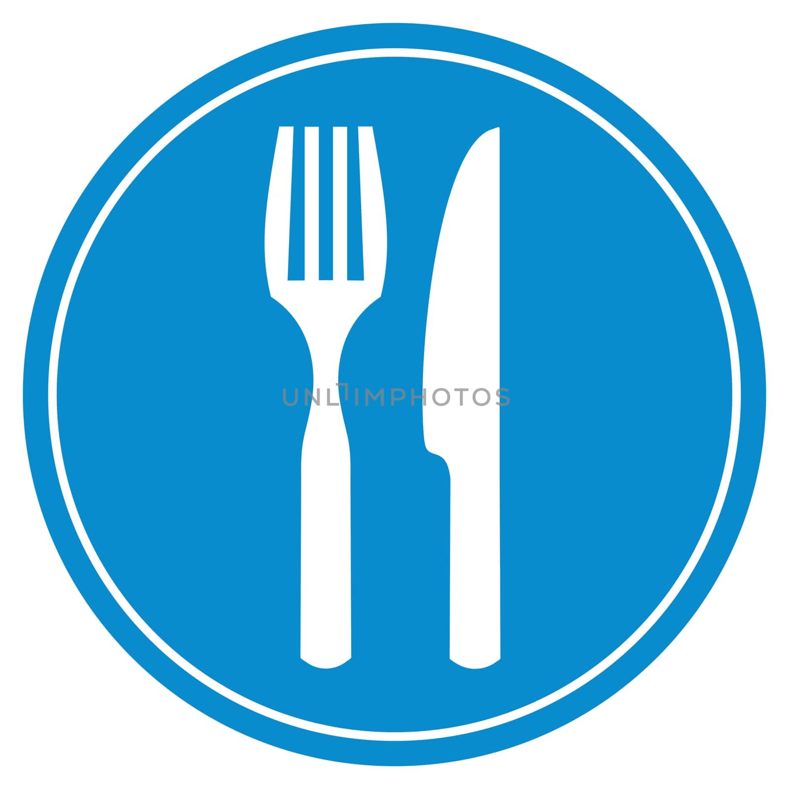 Round blue Button with white Cutlery icon - Restaurant