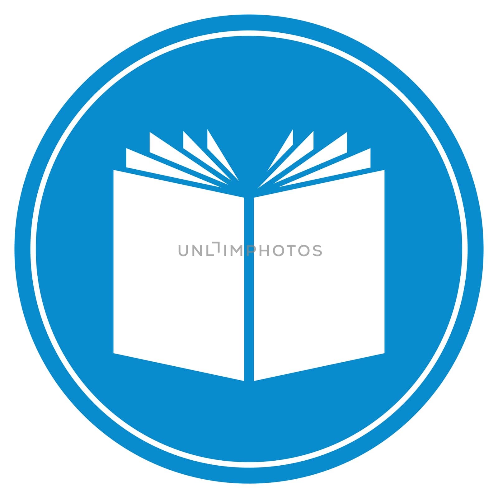 Round blue Button with white Book icon - Literature