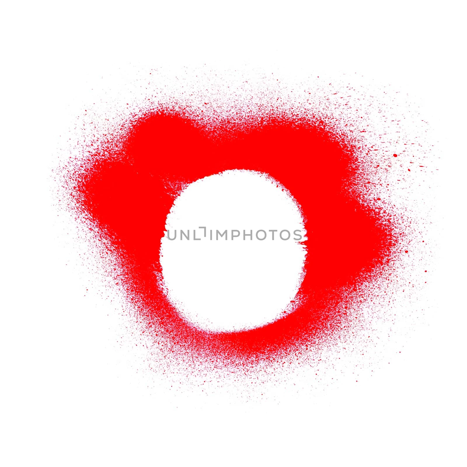 Dirty red graffiti circle on white background