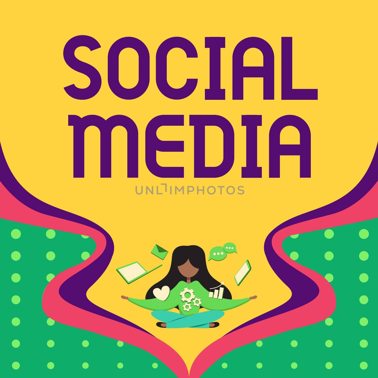 Sign displaying Social Media, Business concept Online communication channel Networking Microblogging Woman Surrounded With Technological Devices Presenting Future Advances.